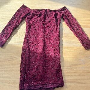 Sequin Hearts Burgundy Lace Sequin Formal Dress Size 5